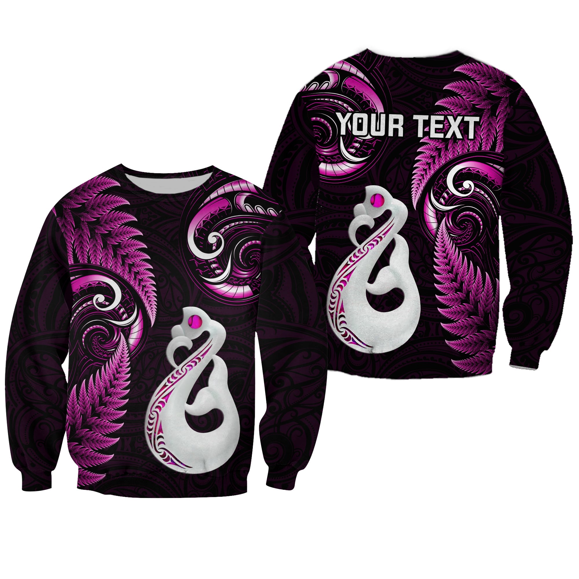 Personalised New Zealand Sweatshirt Aotearoa Silver Fern With Manaia Maori Unique Pink - Vibe Hoodie Shop