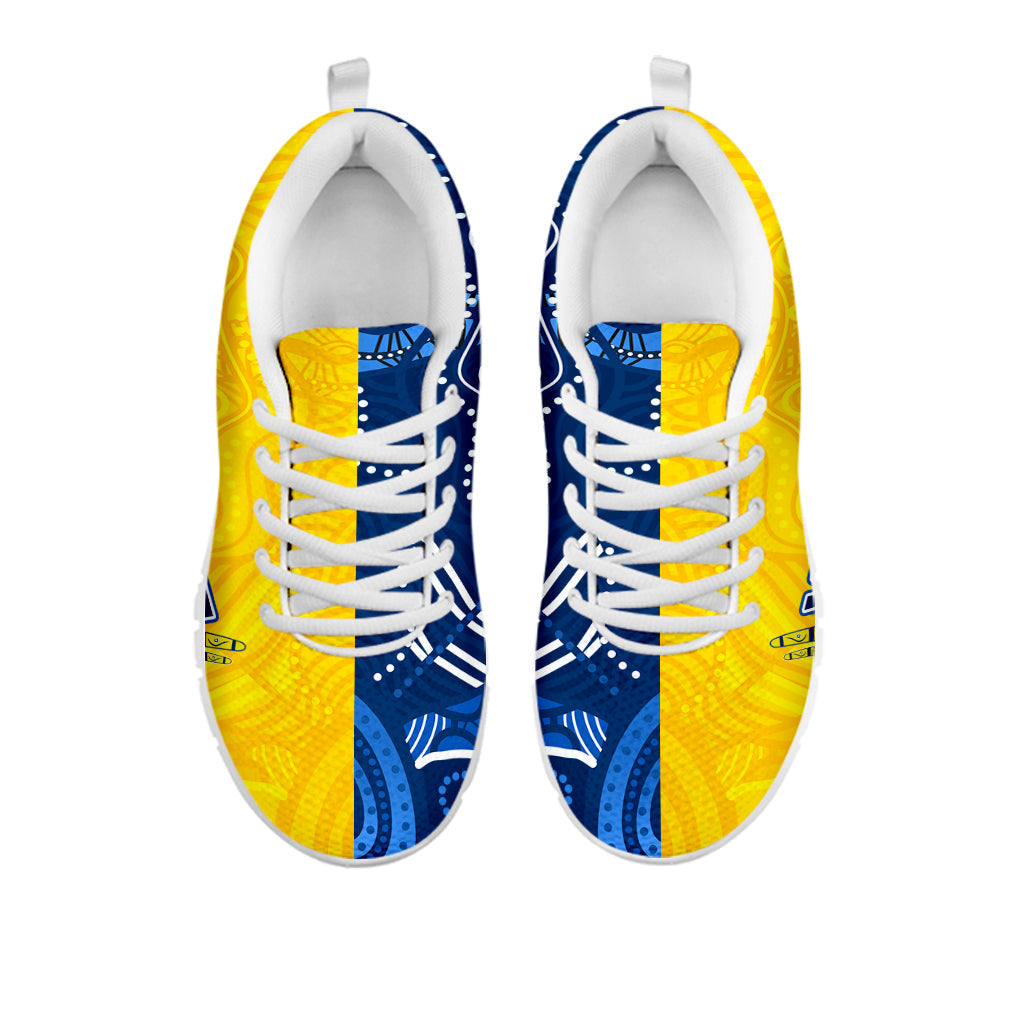 (Custom Personalised) Cowboys Rugby Sneakers Aboriginal Boomerang Go Premiers North Queensland - Vibe Hoodie Shop