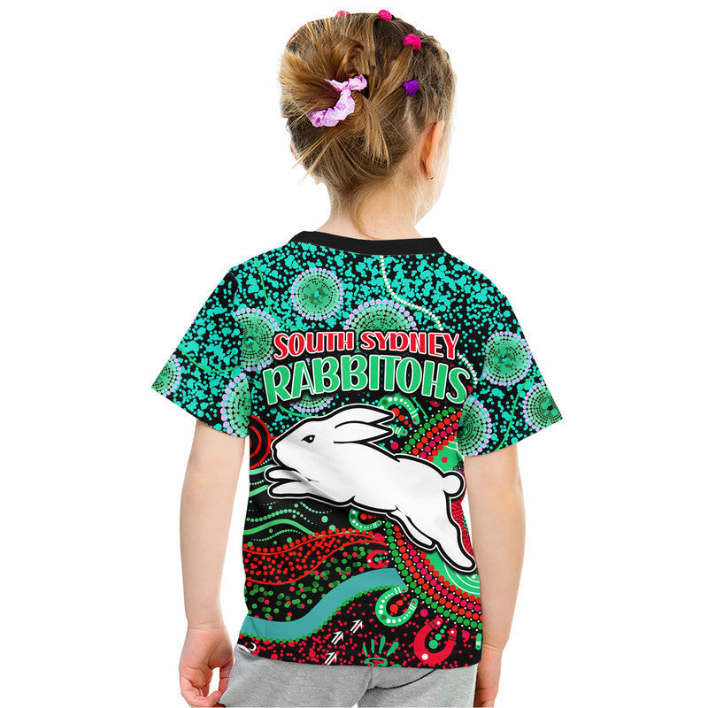 Rabbitohs Rugby Kid T Shirt Aboriginal Dots Verion - Vibe Hoodie Shop