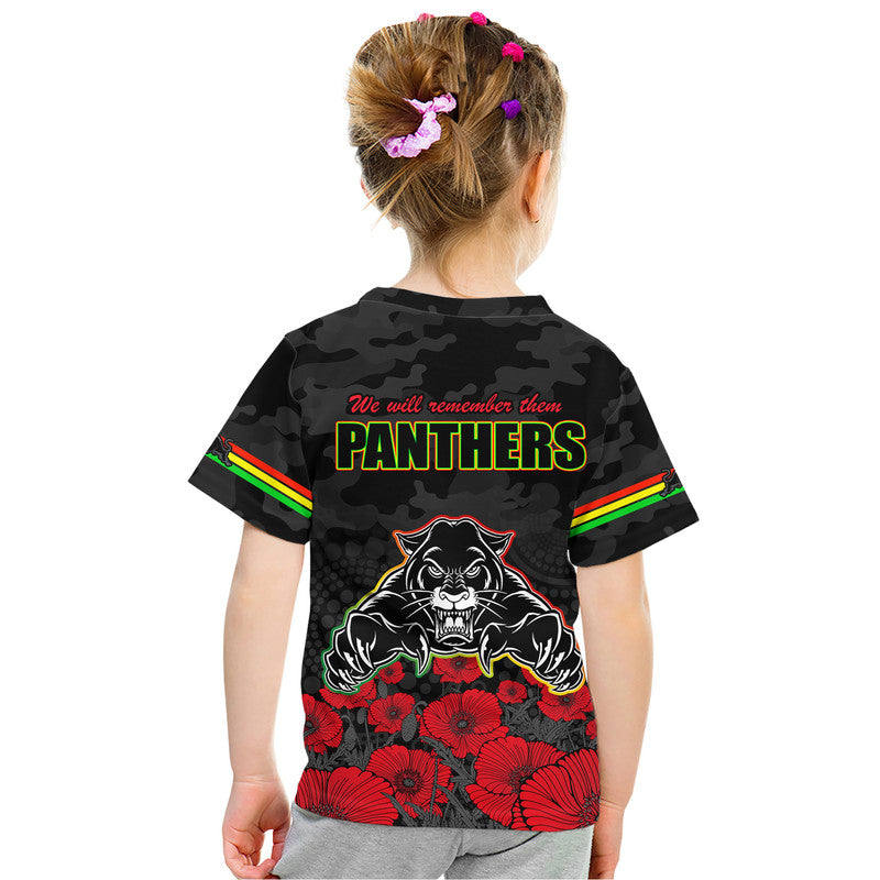Panthers Rugby ANZAC Kid T Shirt Angry Panther Camouflage With Poppy - Vibe Hoodie Shop