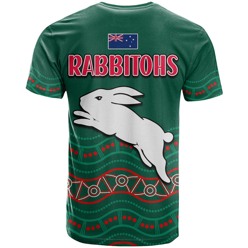 Rabbitohs Australia Day T Shirt Flag Map and Aboriginal Wave LT9 - Vibe Hoodie Shop