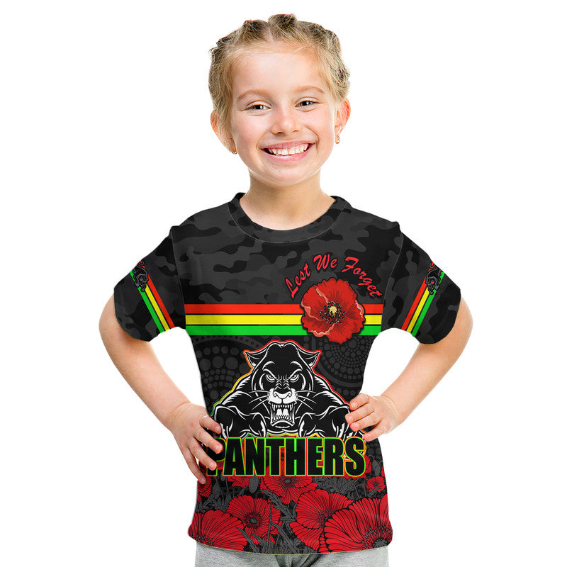 Panthers Rugby ANZAC Kid T Shirt Angry Panther Camouflage With Poppy - Vibe Hoodie Shop