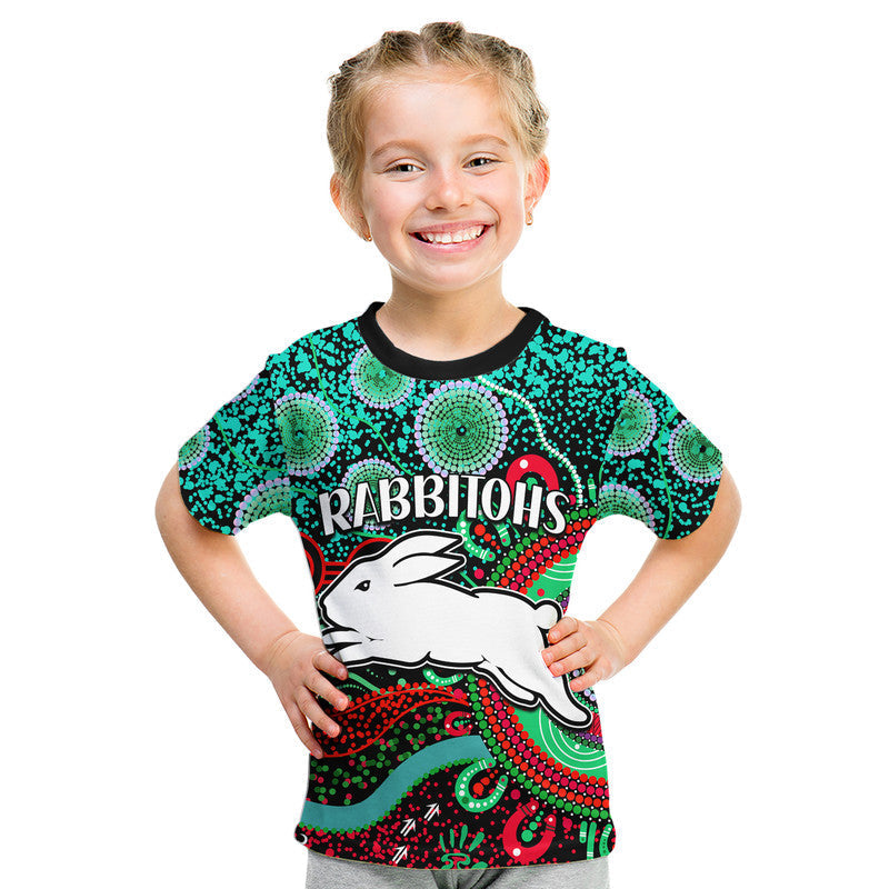 Rabbitohs Rugby Kid T Shirt Aboriginal Dots Verion - Vibe Hoodie Shop