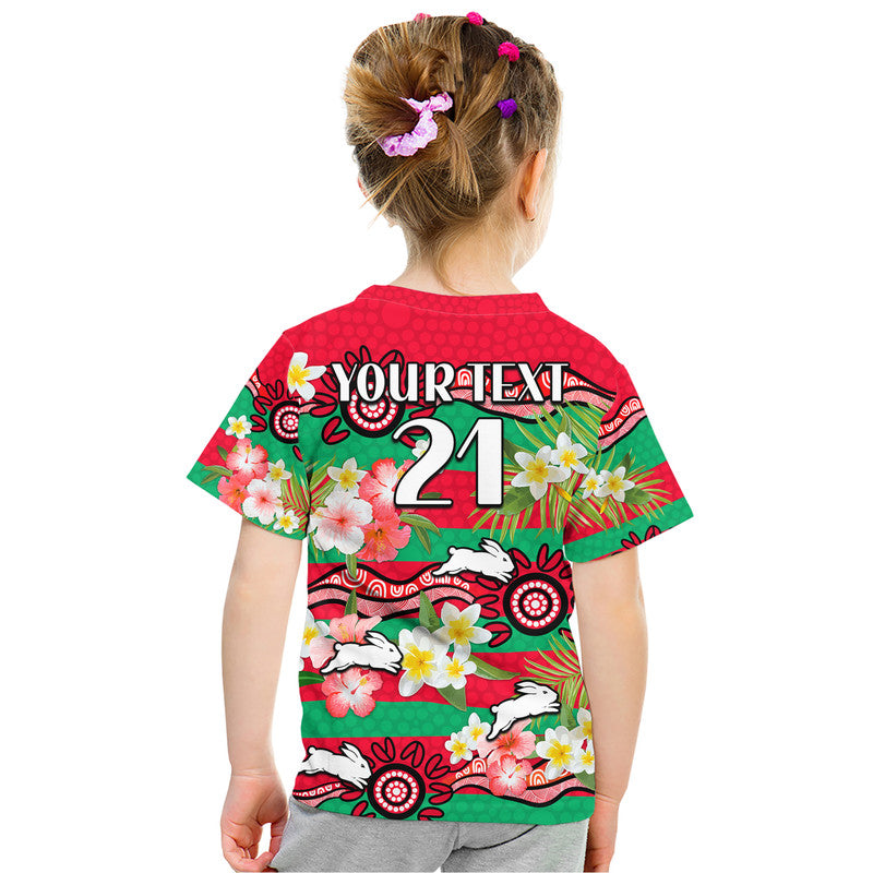 (Custom Personalised) Rabbitohs Rugby Kid T Shirt Tropical Flowers And Palm Hawaiian Style - Vibe Hoodie Shop