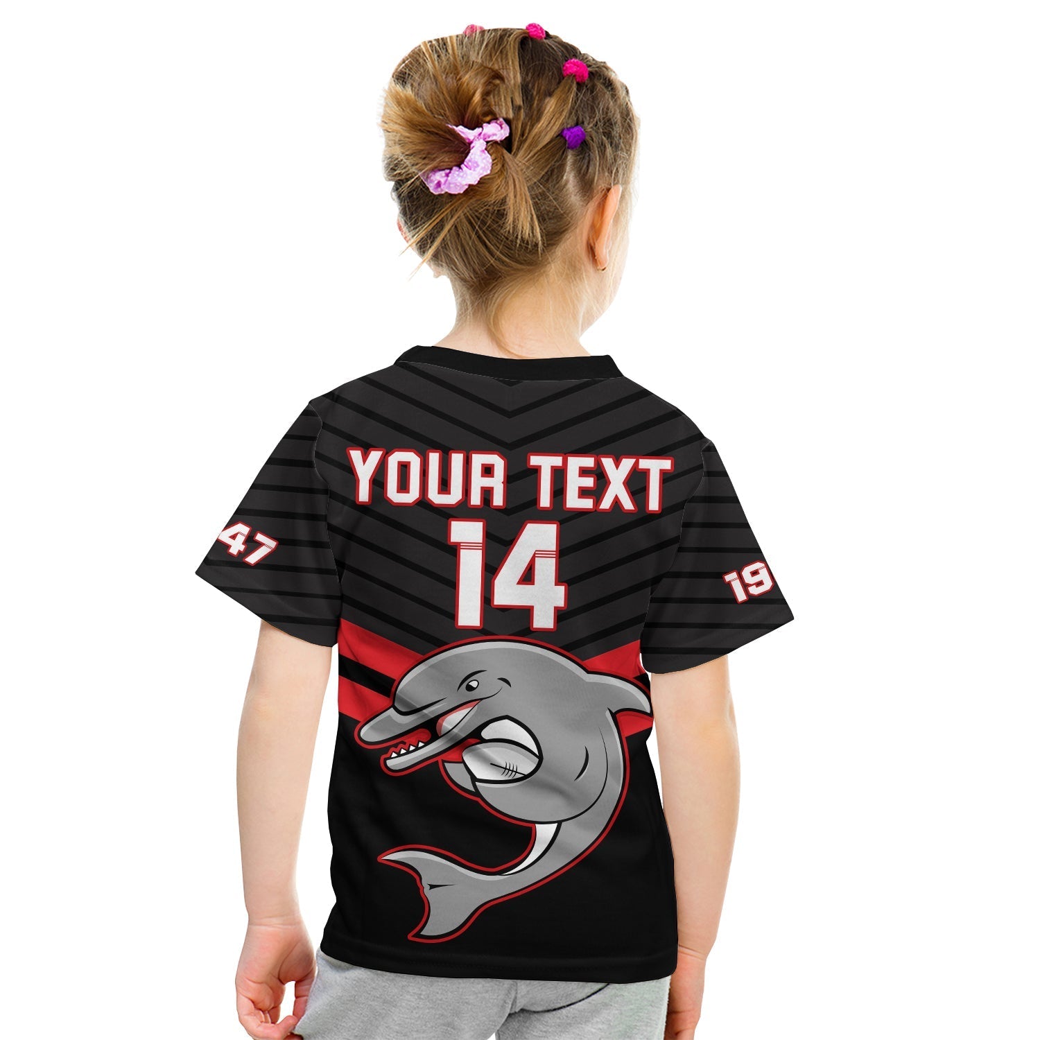 Custom Text And Number Dolphins Rugby T Shirt KID Sporty Style Ver.03 LT14