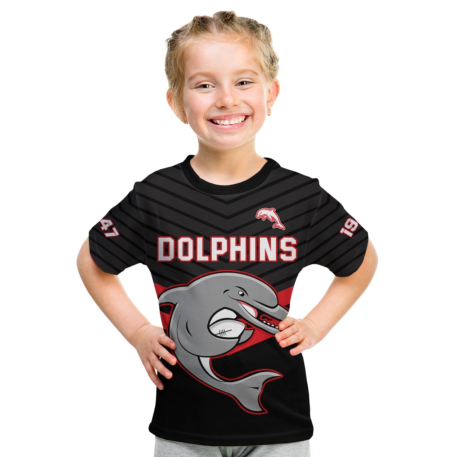 Custom Text And Number Dolphins Rugby T Shirt KID Sporty Style Ver.03 LT14