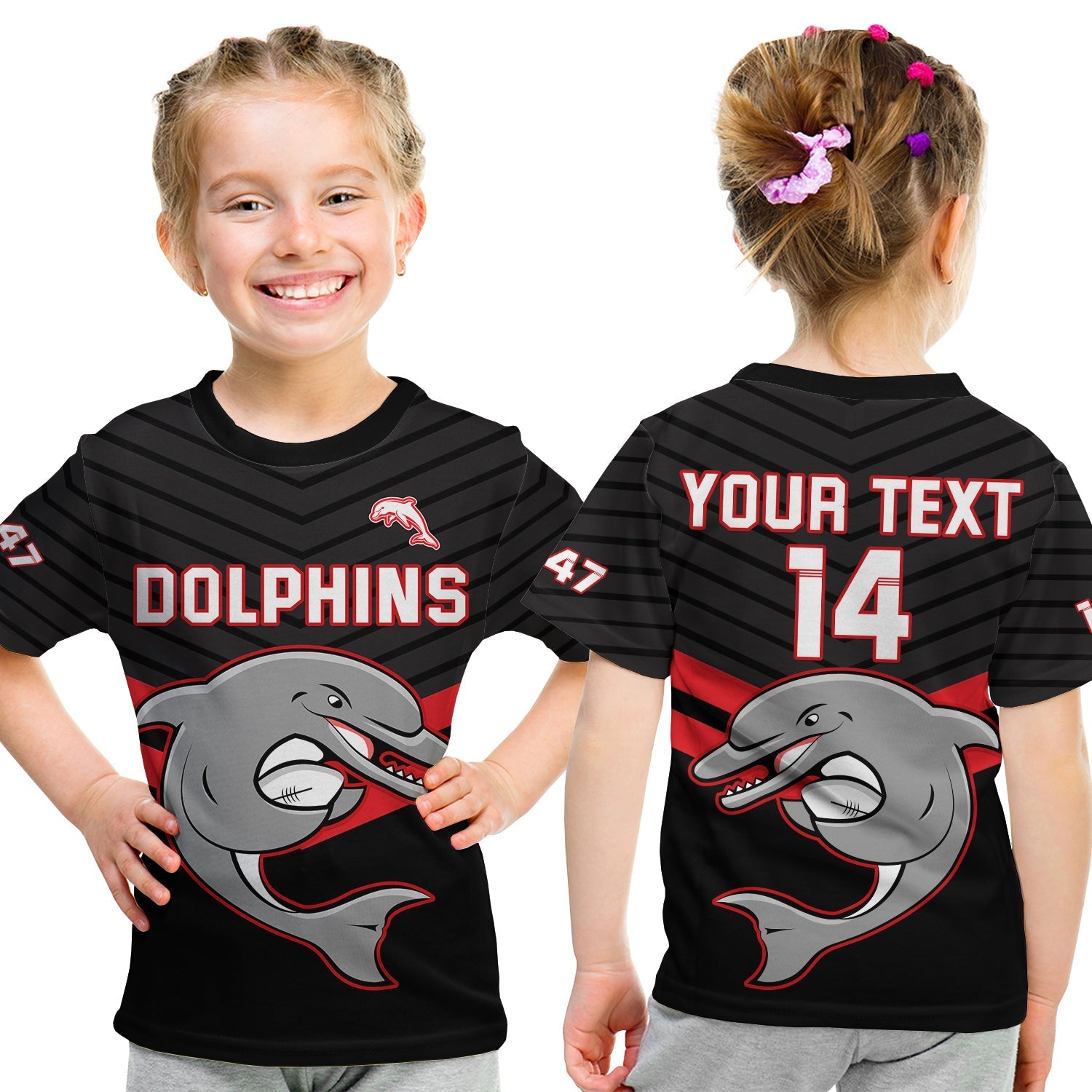 Custom Text And Number Dolphins Rugby T Shirt KID Sporty Style Ver.03 LT14