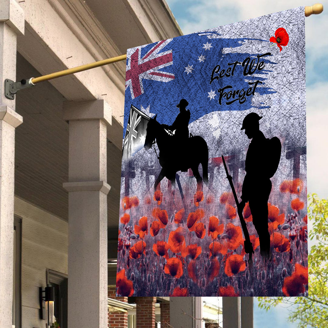 (Custom Text ) ANZAC Day Flag - Lest We Forget Vintage Poppies - Vibe Hoodie Shop