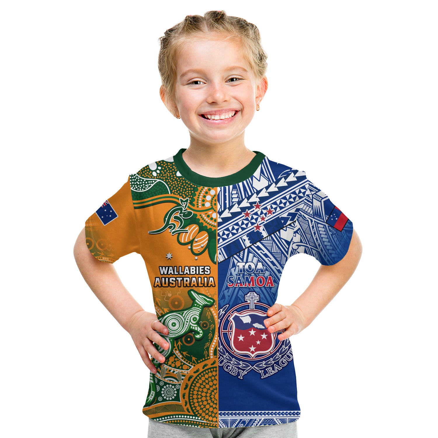 (Custom Personalised) Australia Wallabies And Toa Samoa Rugby T Shirt KID Aboriginal Mix Polynesian - Vibe Hoodie Shop