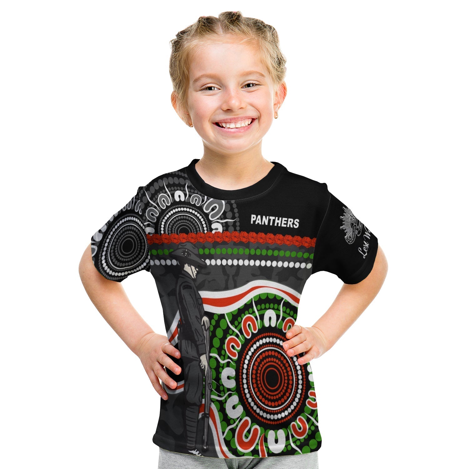 Panthers ANZAC Day T shirt KID Aboriginal Lest We Forget Ver.01 - Vibe Hoodie Shop