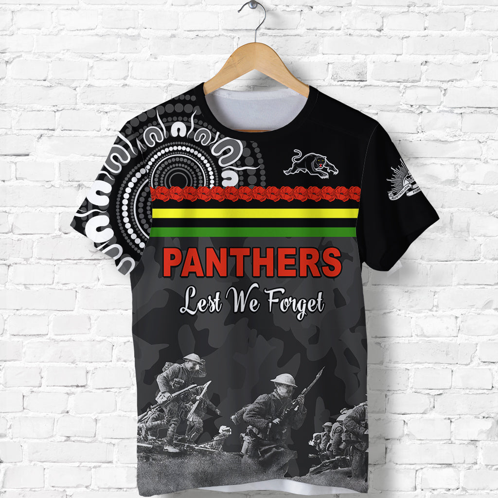 Panthers ANZAC Day T shirt Aboriginal Lest We Forget Ver.02 - Vibe Hoodie Shop