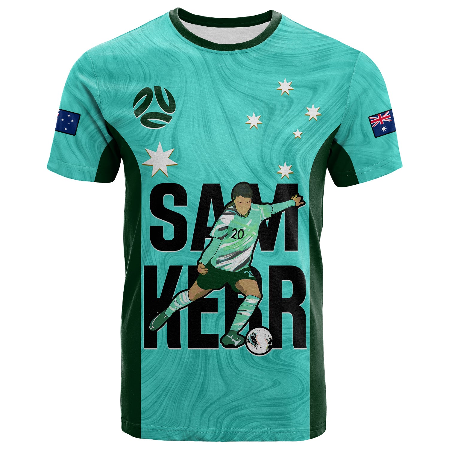 Australia Soccer T Shirt Sam Kerr Matildas World Cup Turquoise - Vibe Hoodie Shop