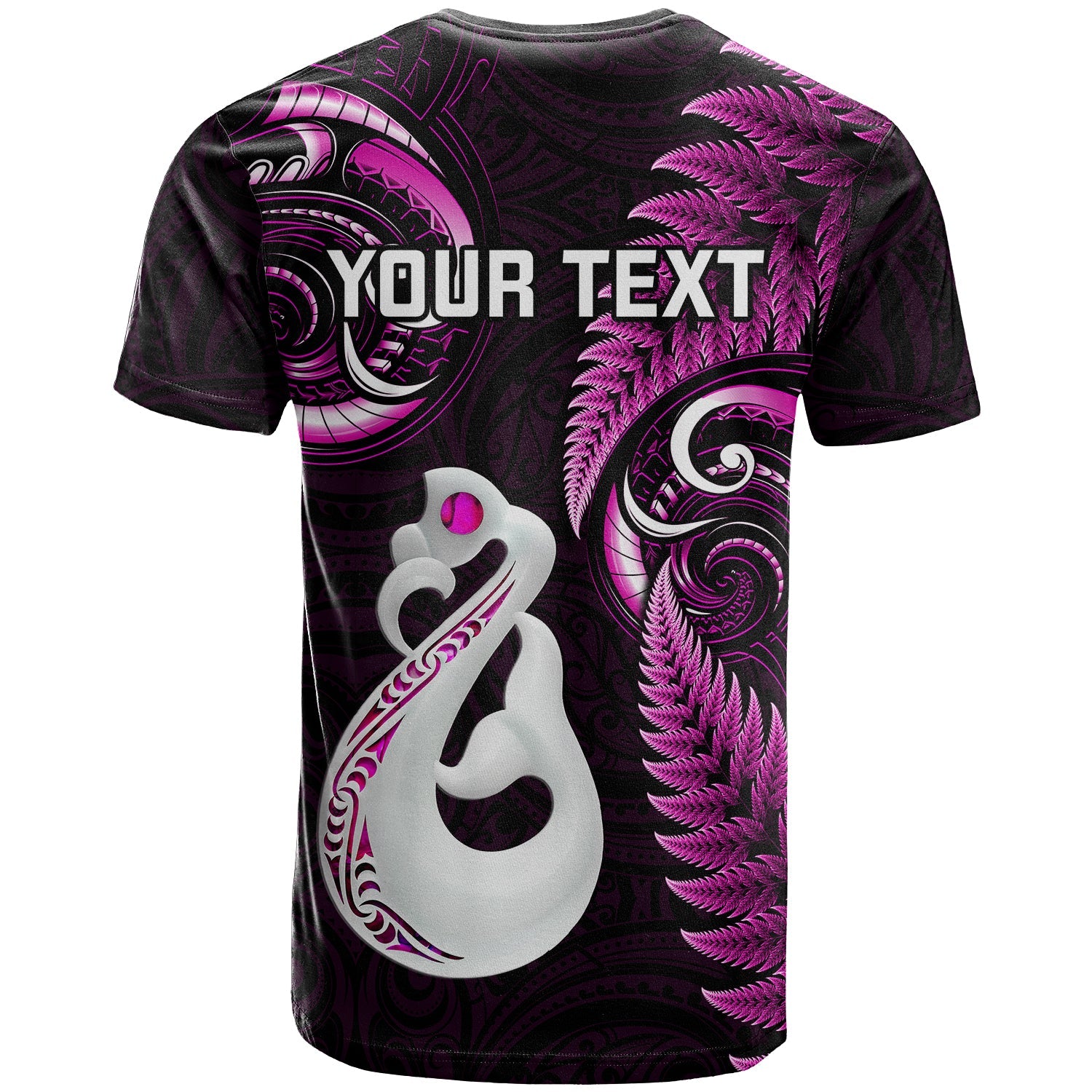 Personalised New Zealand T Shirt Aotearoa Silver Fern With Manaia Maori Unique Pink - Vibe Hoodie Shop