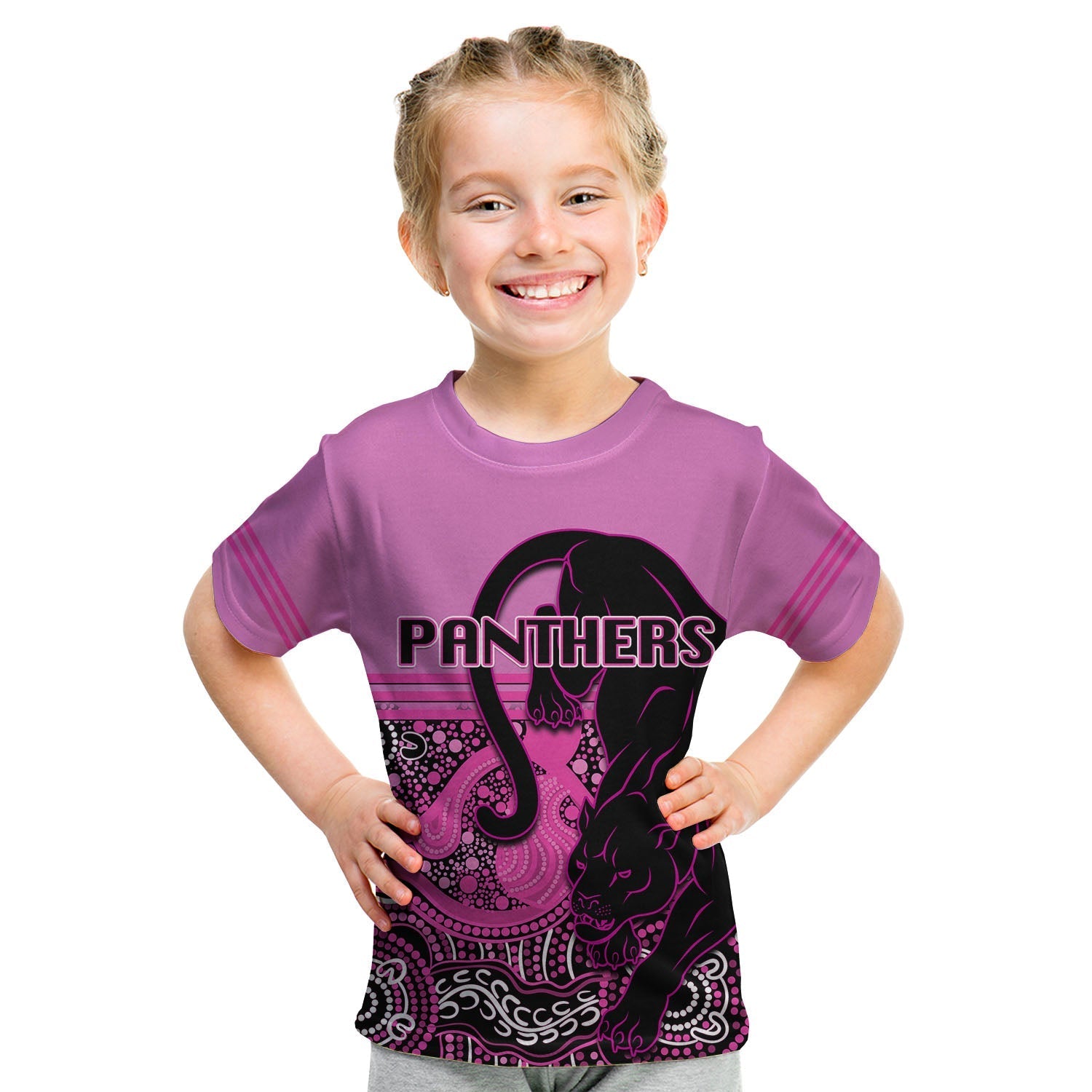 (Custom Personalised) Panthers Rugby Champions 2022 Indigenous Pink Style T Shirt KID - Vibe Hoodie Shop