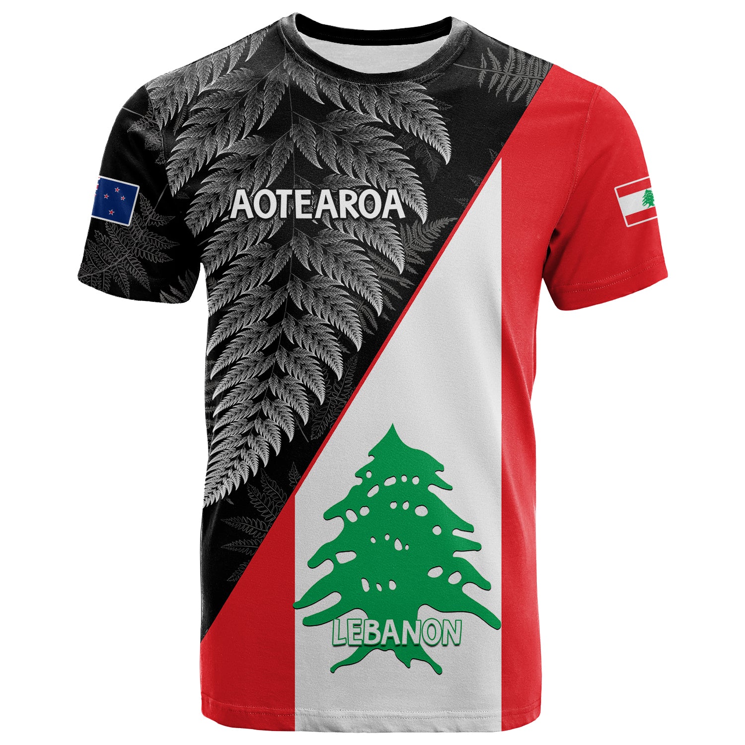 New Zealand And Lebanon T Shirt 2023 Aotearoa Fern With Lebanese Cedar - Vibe Hoodie Shop