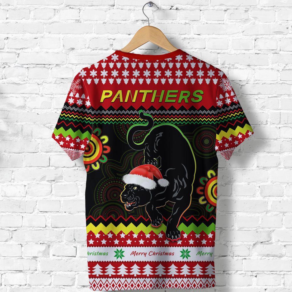 Panthers Christmas T shirt Penrith Snow mix Indigenous - Vibe Hoodie Shop