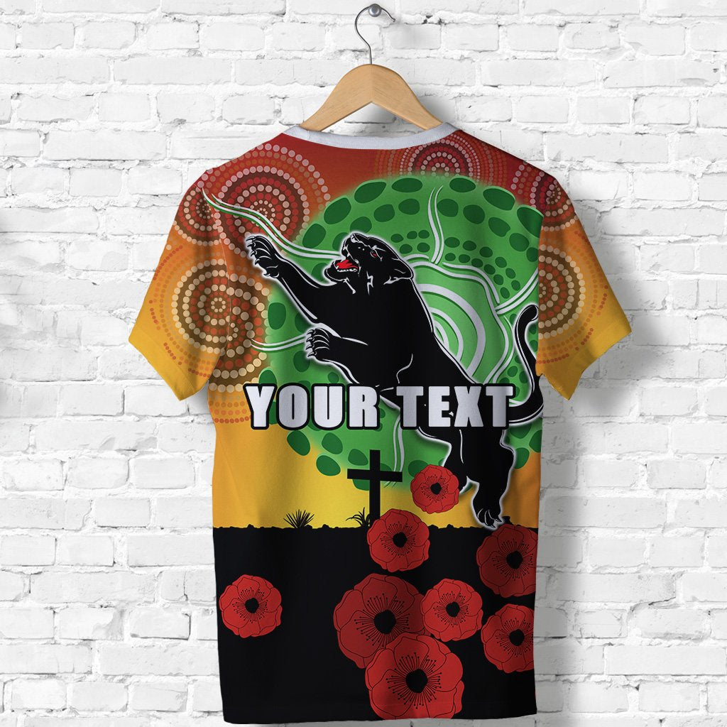 (Custom Personalised) Panthers ANZAC Day T shirt Mix Indigenous Lest We Forget - Vibe Hoodie Shop