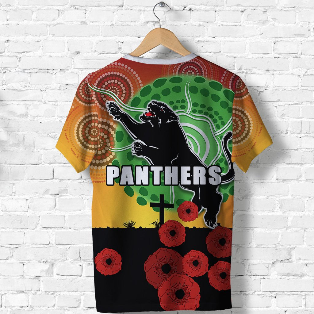 Panthers ANZAC Day T shirt Mix Indigenous Lest We Forget - Vibe Hoodie Shop