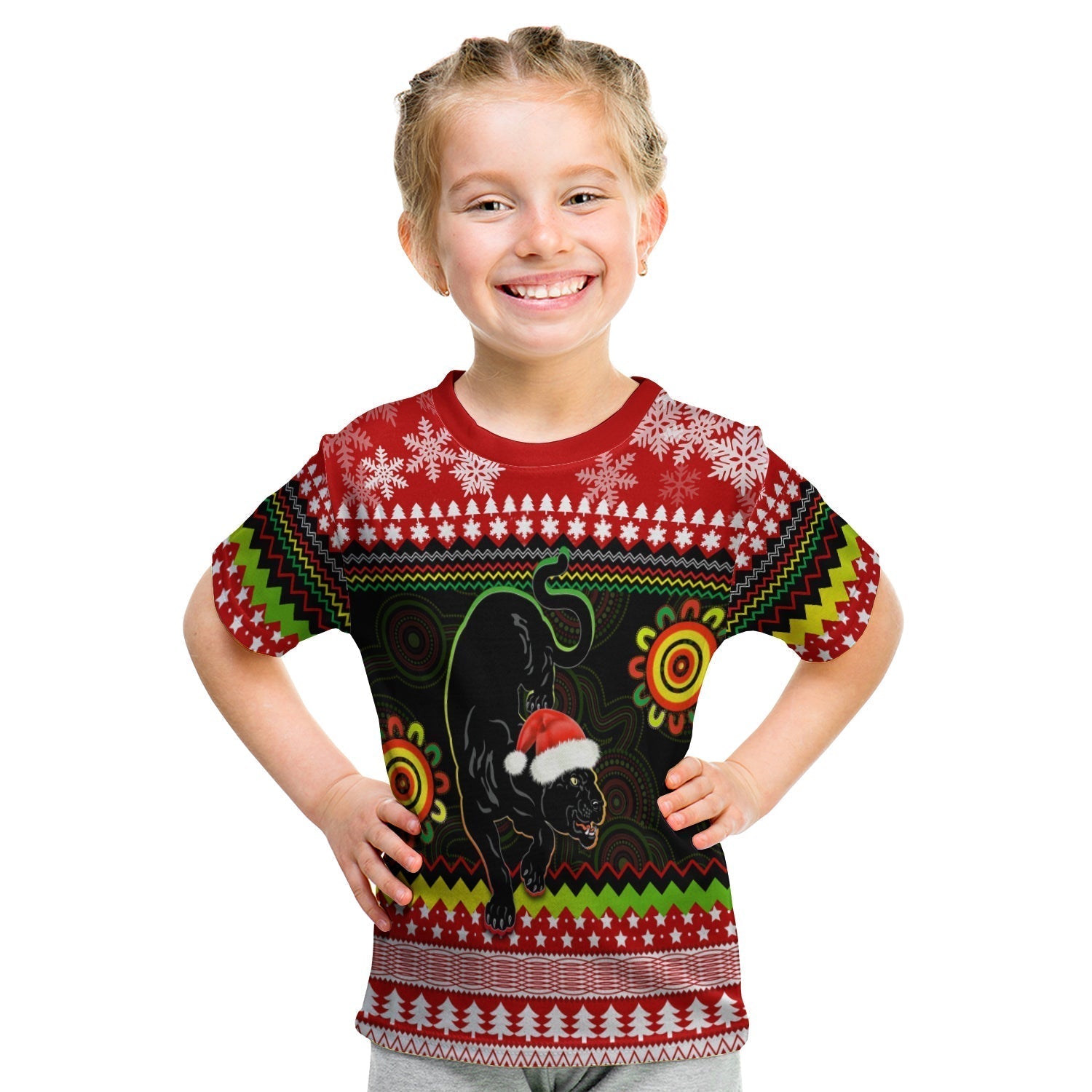Panthers Christmas T shirt KID Penrith Snow mix Indigenous - Vibe Hoodie Shop