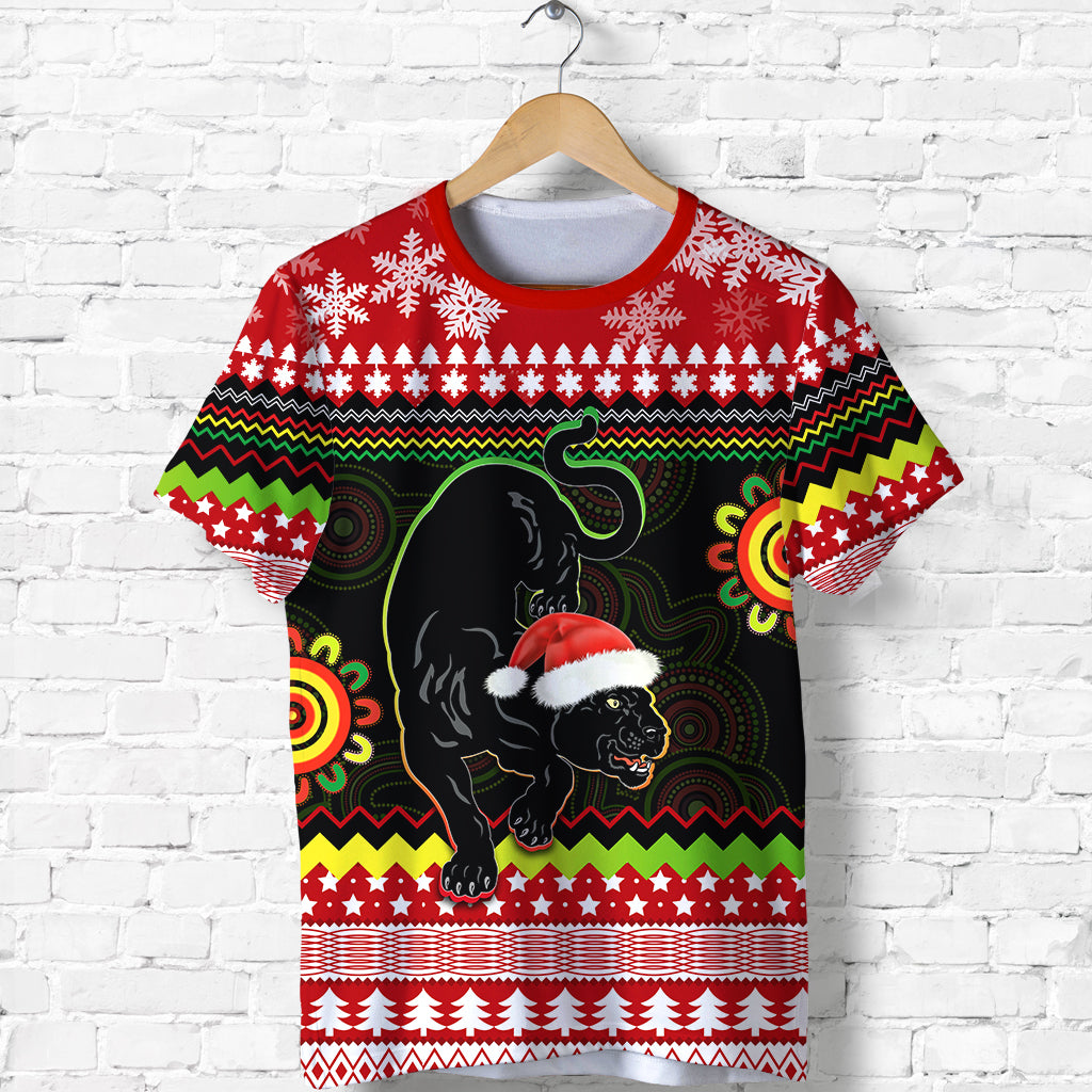 Panthers Christmas T shirt Penrith Snow mix Indigenous - Vibe Hoodie Shop