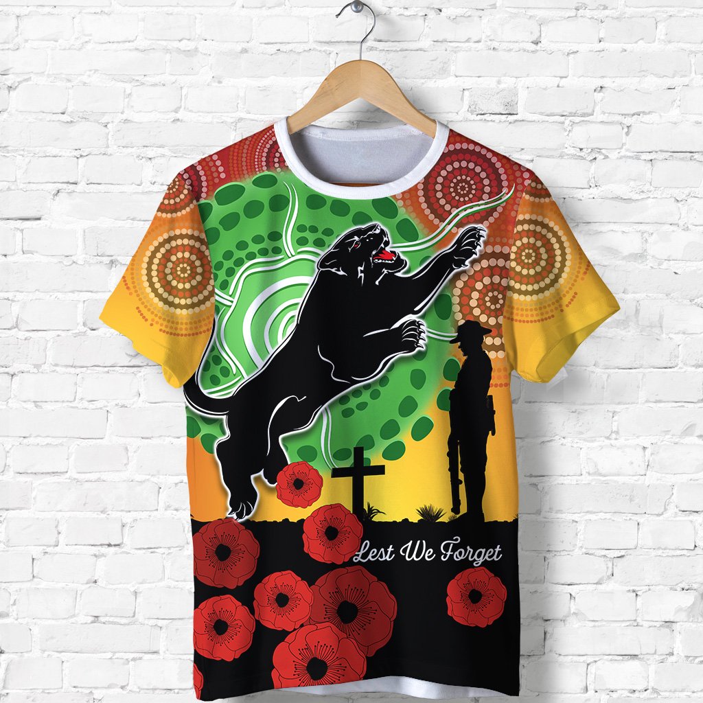 (Custom Personalised) Panthers ANZAC Day T shirt Mix Indigenous Lest We Forget - Vibe Hoodie Shop