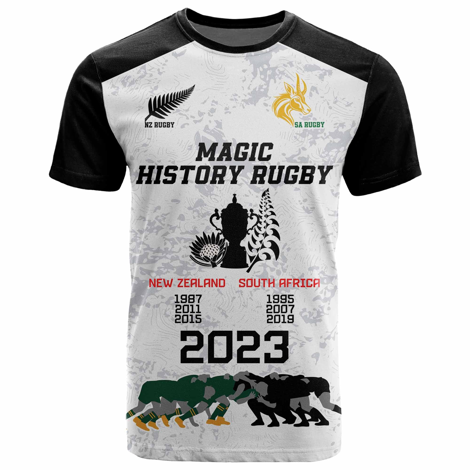New Zealand New Zealand South Africa Rugby T Shirt Commemorative World Cup Winners LT9 - Vibe Hoodie Shop