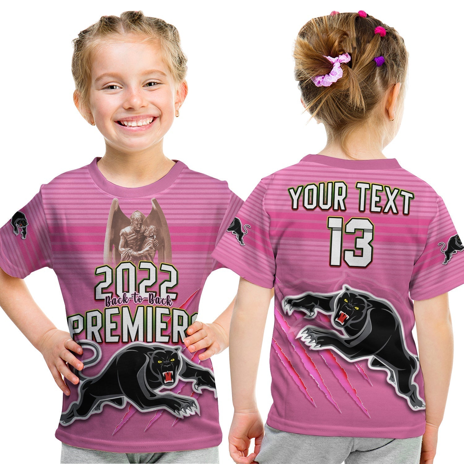 Custom Text and Number Panthers Proud T Shirt Back to Back Premiers 2022 Version Pink - Vibe Hoodie Shop