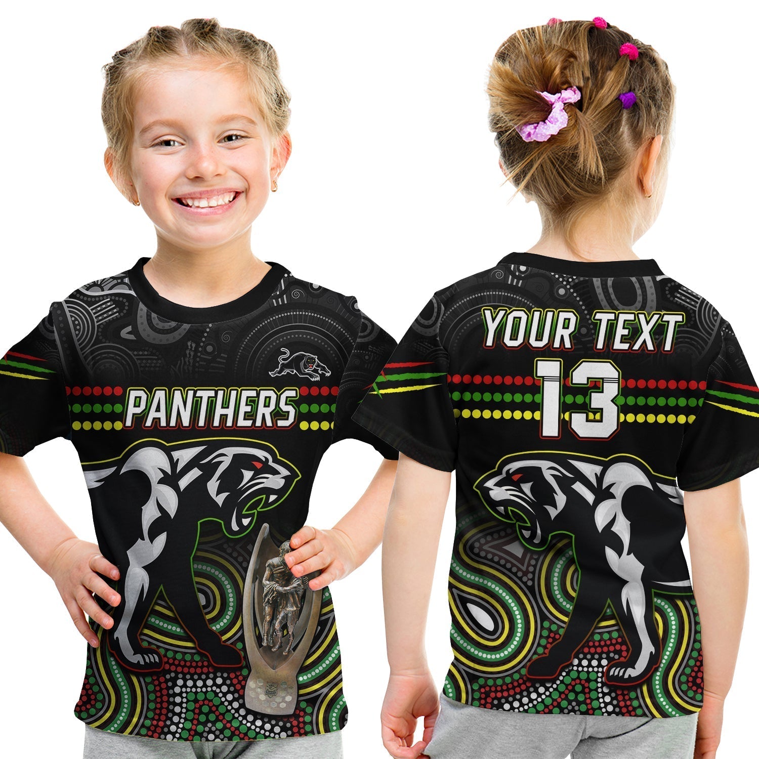 Custom Text and Number Panthers Rugby T Shirt KID Premiers 2022 Back to Back Champions - Vibe Hoodie Shop