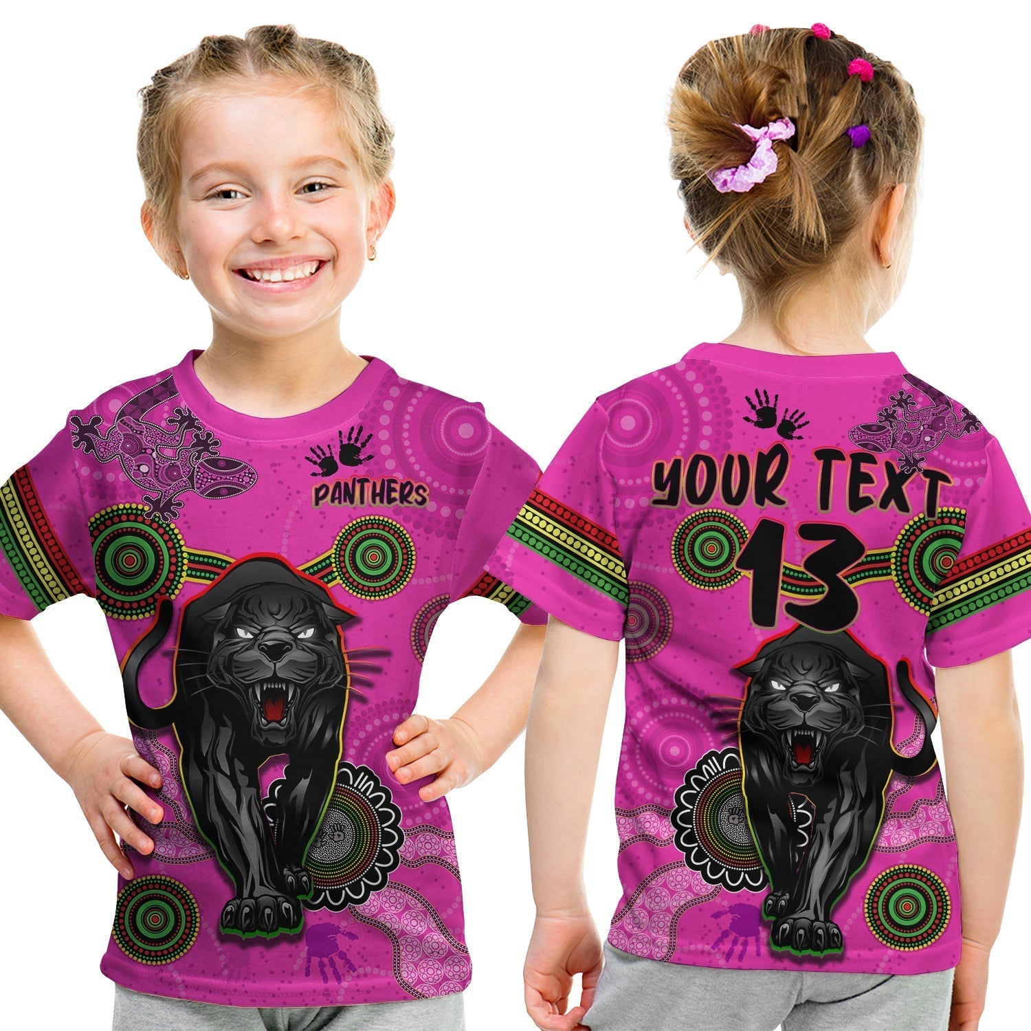 (Custom Text and Number) Panthers T Shirt KID Aboriginal with Lizard - Vibe Hoodie Shop