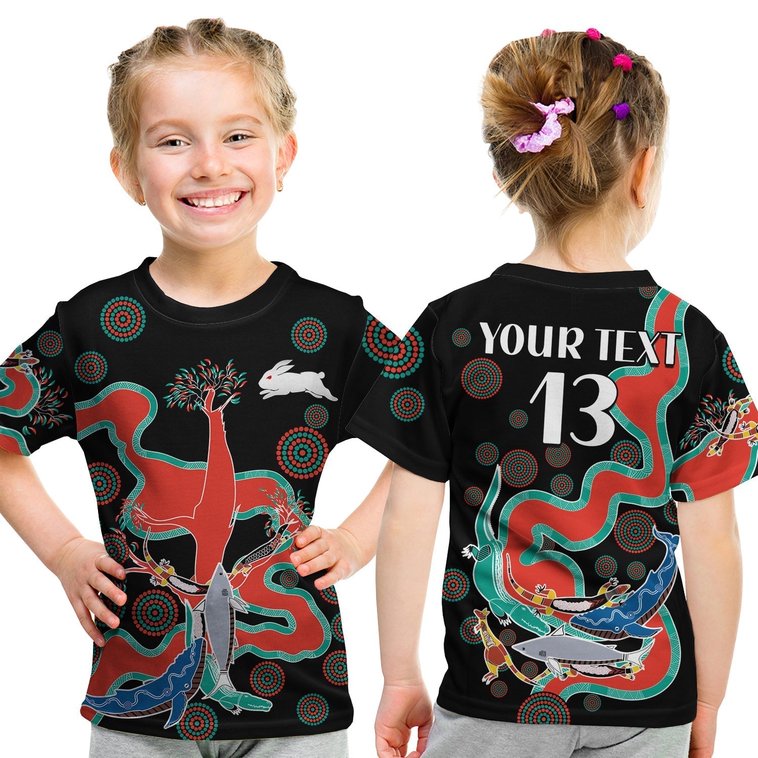 (Custom Text and Number) Rabbitohs T Shirt KID Go The Bunnies Aboriginal - Vibe Hoodie Shop