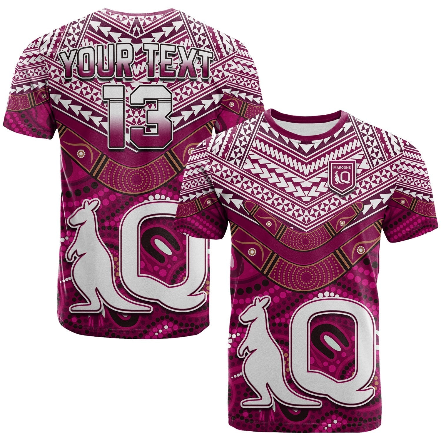 (Custom Text and Number) QLD Maroons T Shirt Aboriginal and Polynesia Admirable - Vibe Hoodie Shop