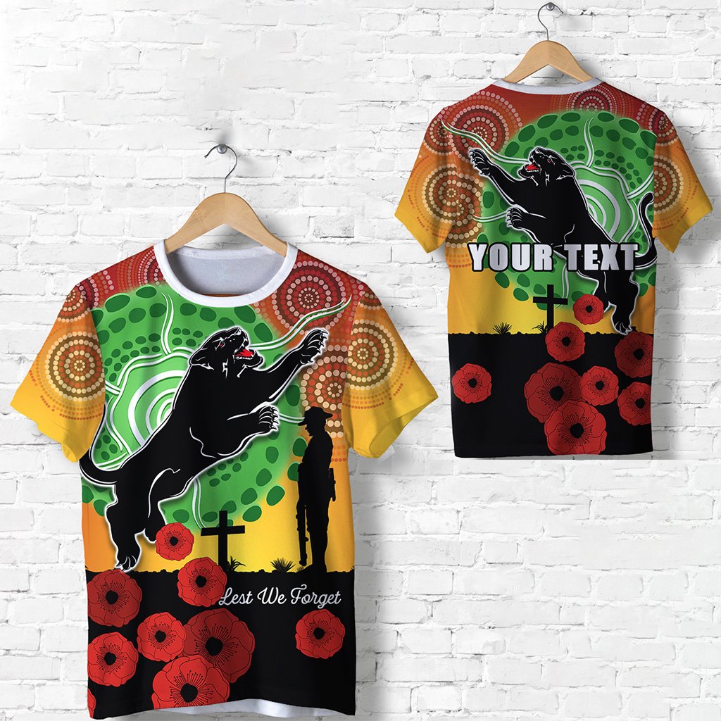 (Custom Personalised) Panthers ANZAC Day T shirt Mix Indigenous Lest We Forget - Vibe Hoodie Shop