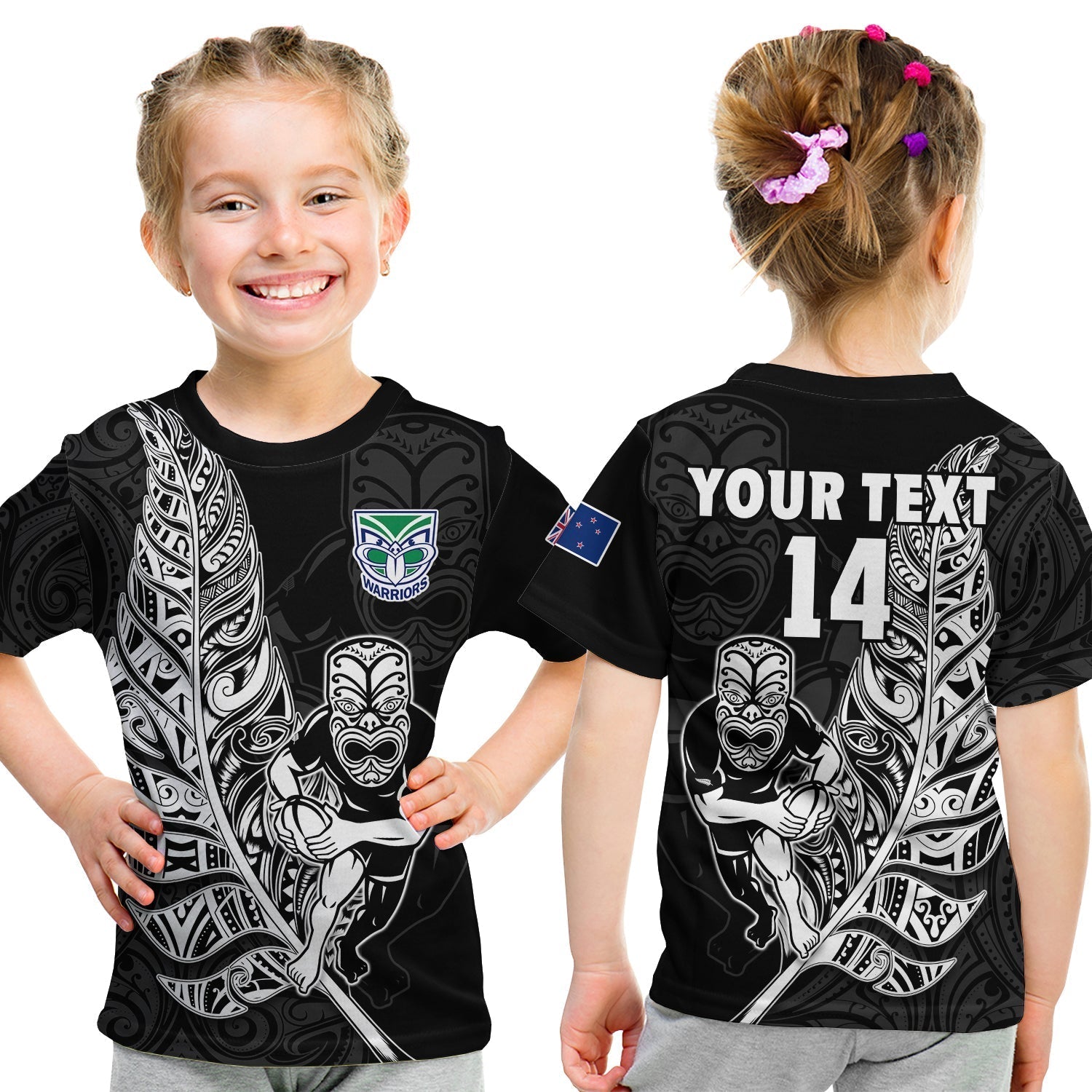 custom-text-and-number-new-zealand-tiki-rugby-t-shirt-kid-nz-warriors-fern-maori-style