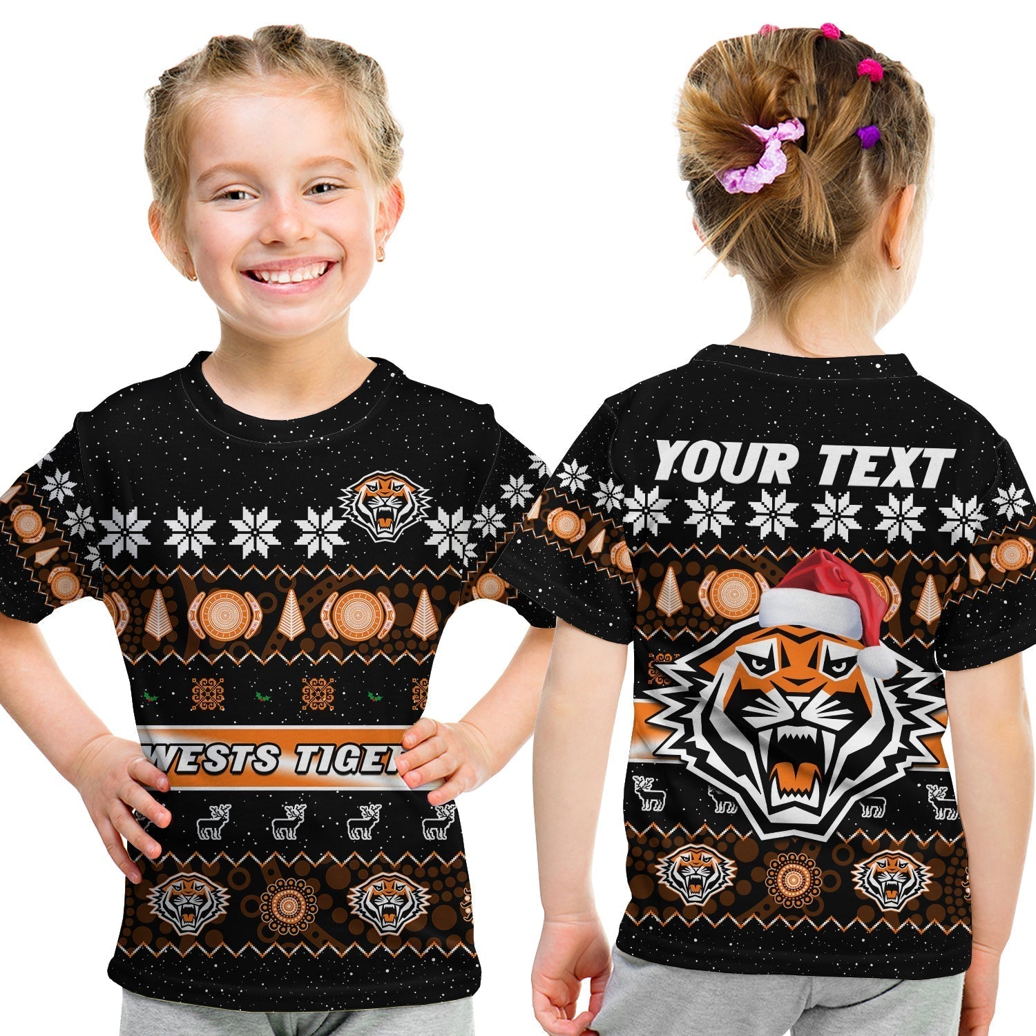 custom-personalised-wests-tigers-christmas-t-shirt-kid-aboriginal-art-merry-xmas