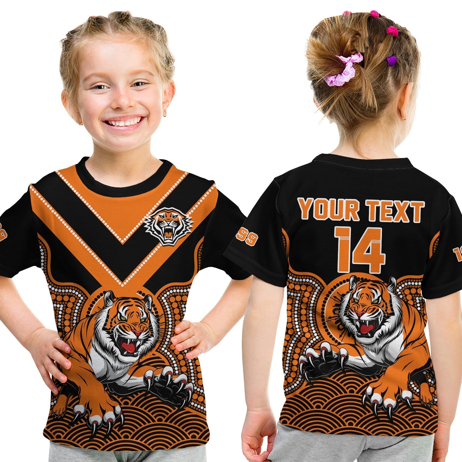 custom-text-and-number-wests-tigers-rugby-t-shirt-kid-indigenous-black-artsy