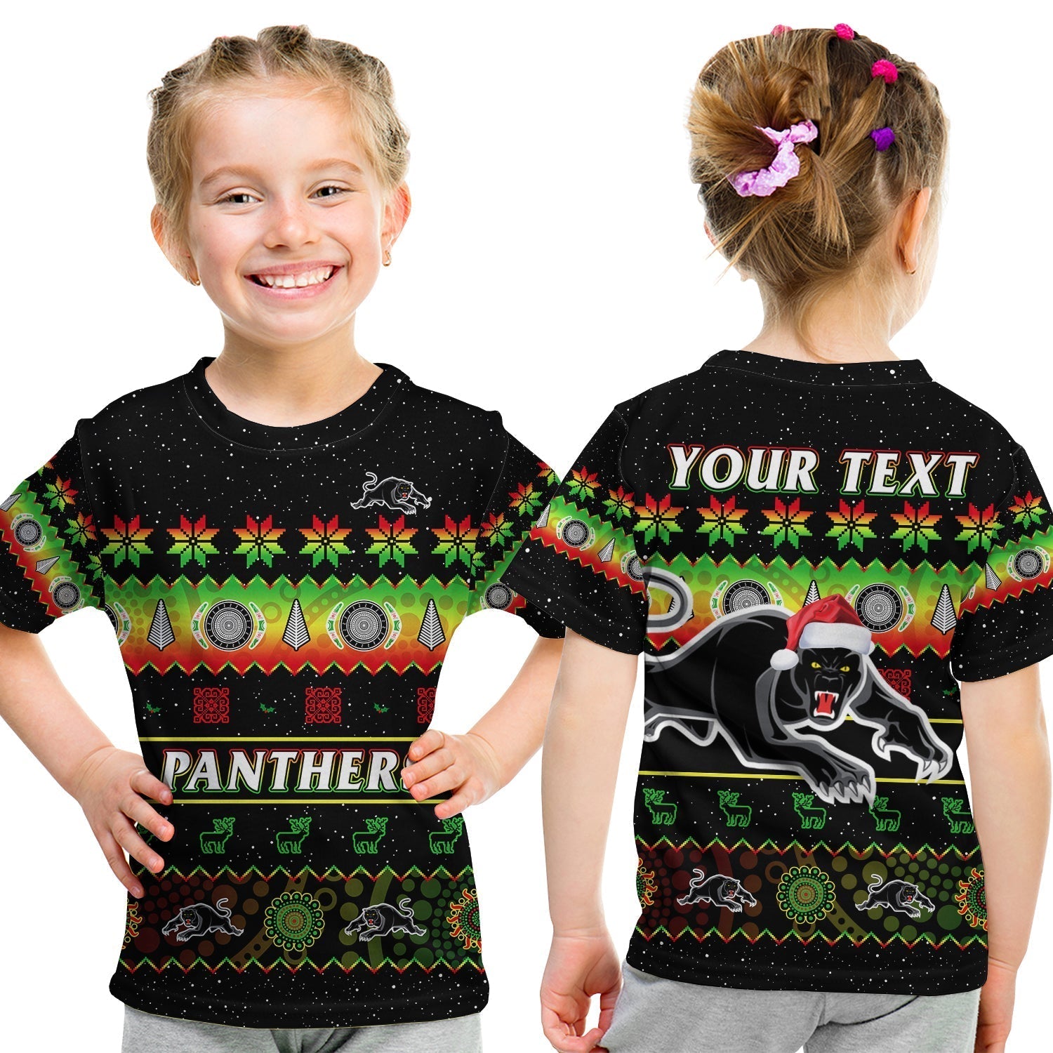 (Custom Personalised) Penrith Panthers Christmas T Shirt KID The Riff Aboriginal Art Merry Xmas - Vibe Hoodie Shop