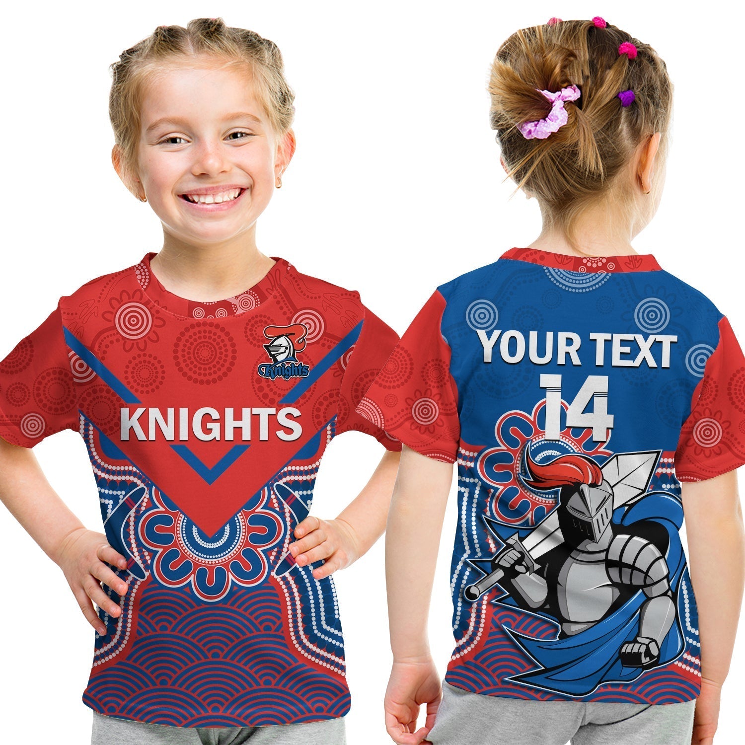 (Custom Text And Number) Knights Rugby T Shirt KID Novocastrians 1987 Aboriginal Art - Vibe Hoodie Shop