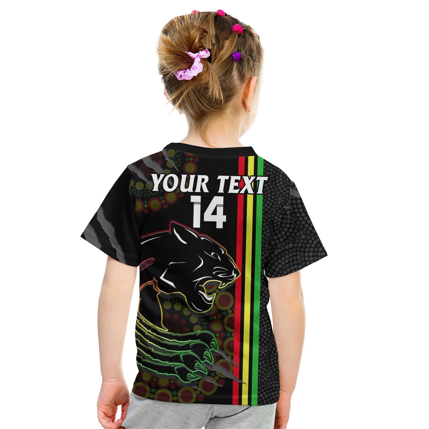 (Custom Text And Number) Panthers Rugby T Shirt KID The Mountain Men Aboriginal Art Dynamic - Vibe Hoodie Shop