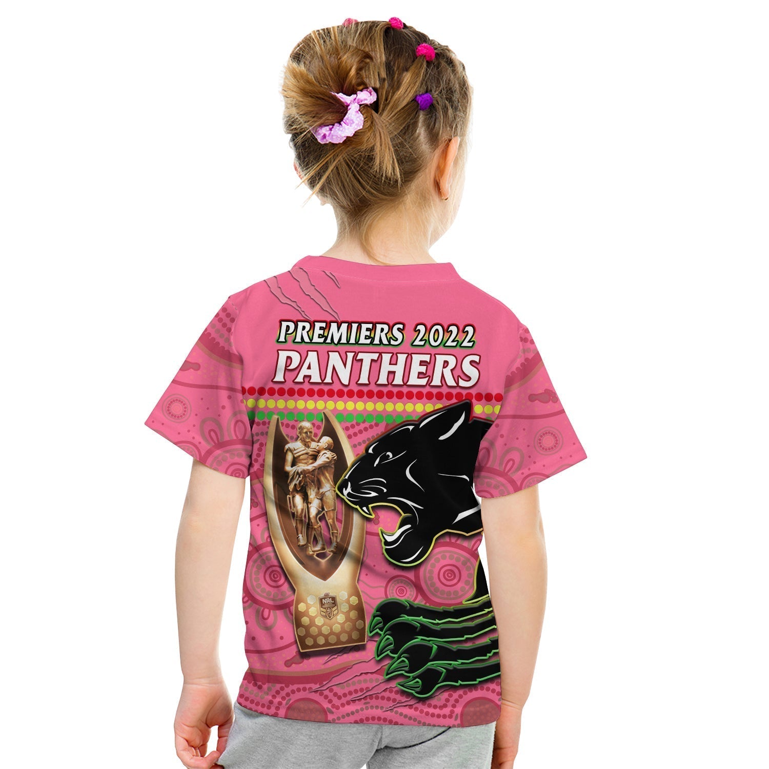 Panthers Rugby T Shirt KID The Riff 2022 Premiers Aboriginal Pink - Vibe Hoodie Shop