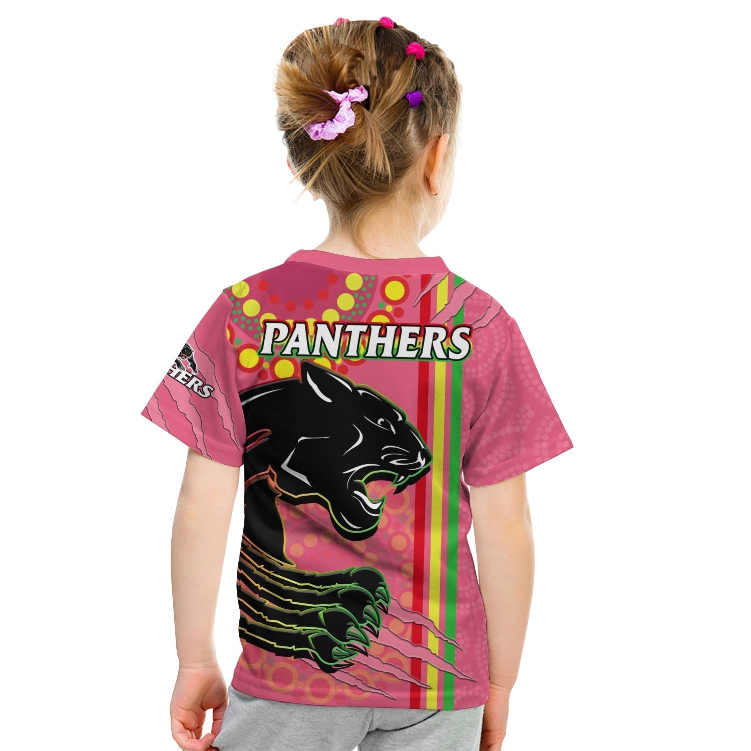 Panthers Rugby T Shirt KID The Mountain Men Aboriginal Art Dynamic Pink Version - Vibe Hoodie Shop