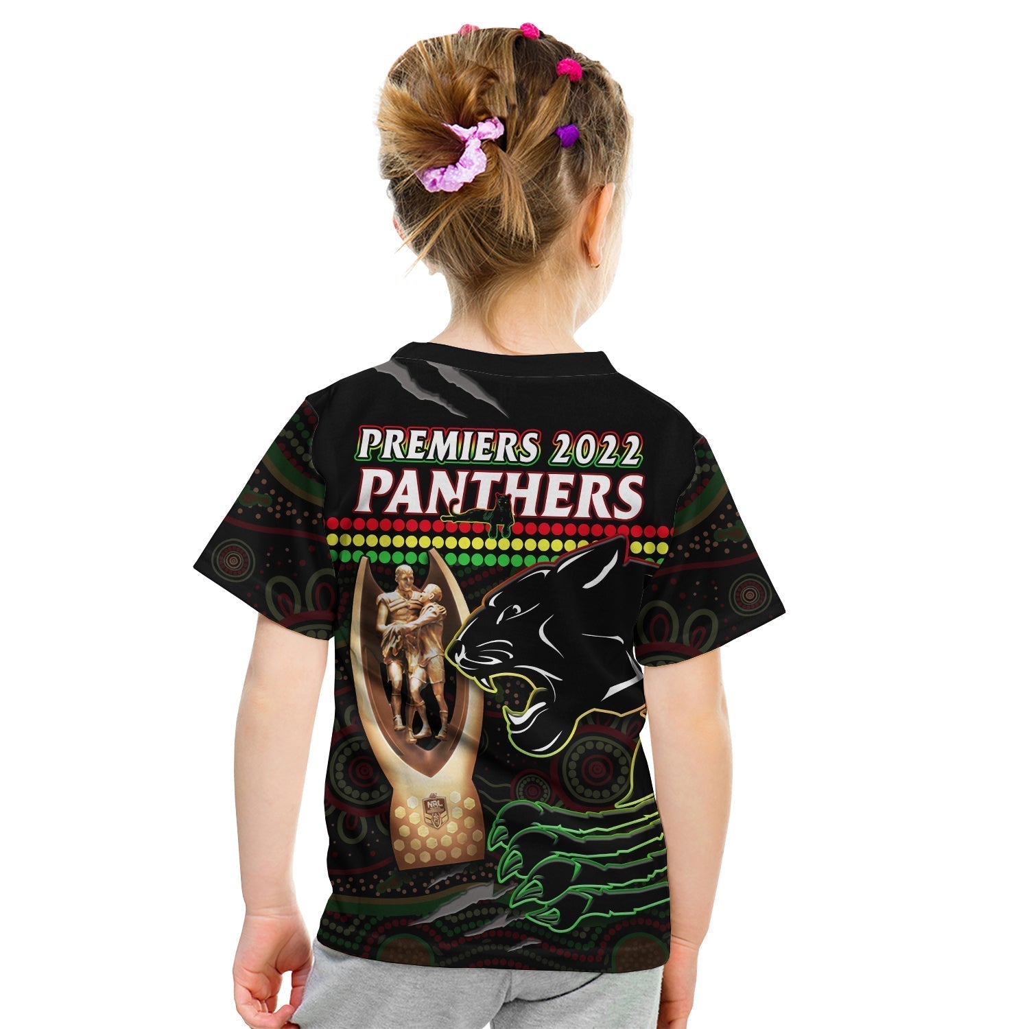 Panthers Rugby T Shirt KID The Riff 2022 Premiers Aboriginal Art - Vibe Hoodie Shop