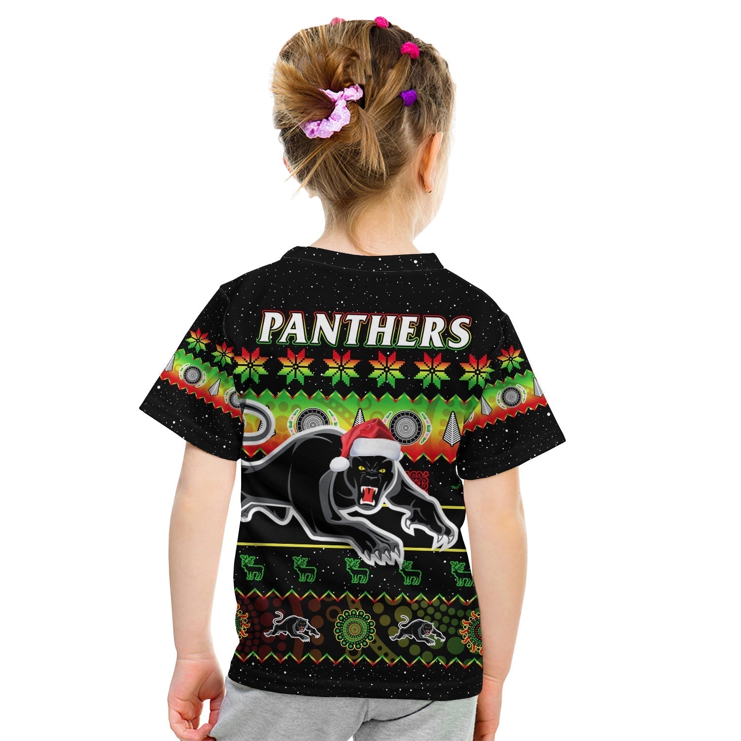 Penrith Panthers Christmas T Shirt KID The Riff Aboriginal Art Merry Xmas - Vibe Hoodie Shop