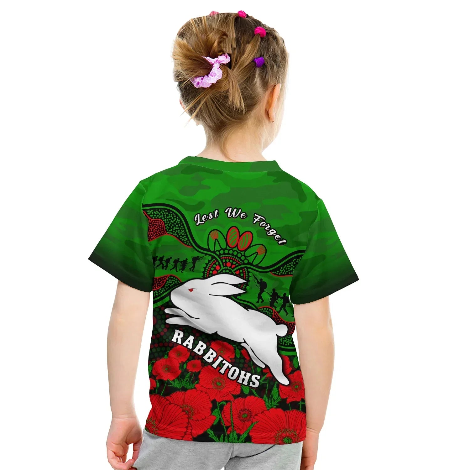 Rabbitohs Rugby ANZAC T Shirt KID South Sydney Camouflage Poppy Aboriginal - Vibe Hoodie Shop