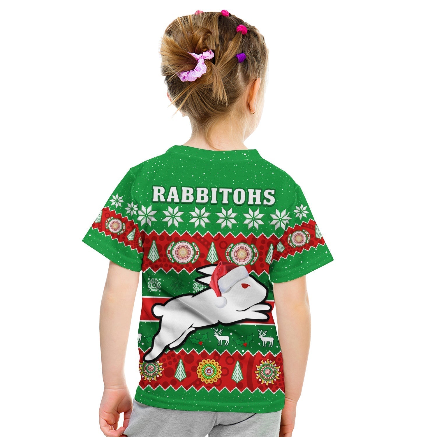 Rabbitohs Christmas T Shirt KID Souths Aboriginal Art Merry Xmas - Vibe Hoodie Shop
