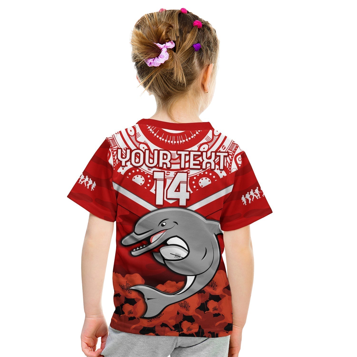 custom-text-and-number-dolphins-rugby-anzac-2023-t-shirt-kid-dots-poppy-mix-camouflage-lest-we-forget