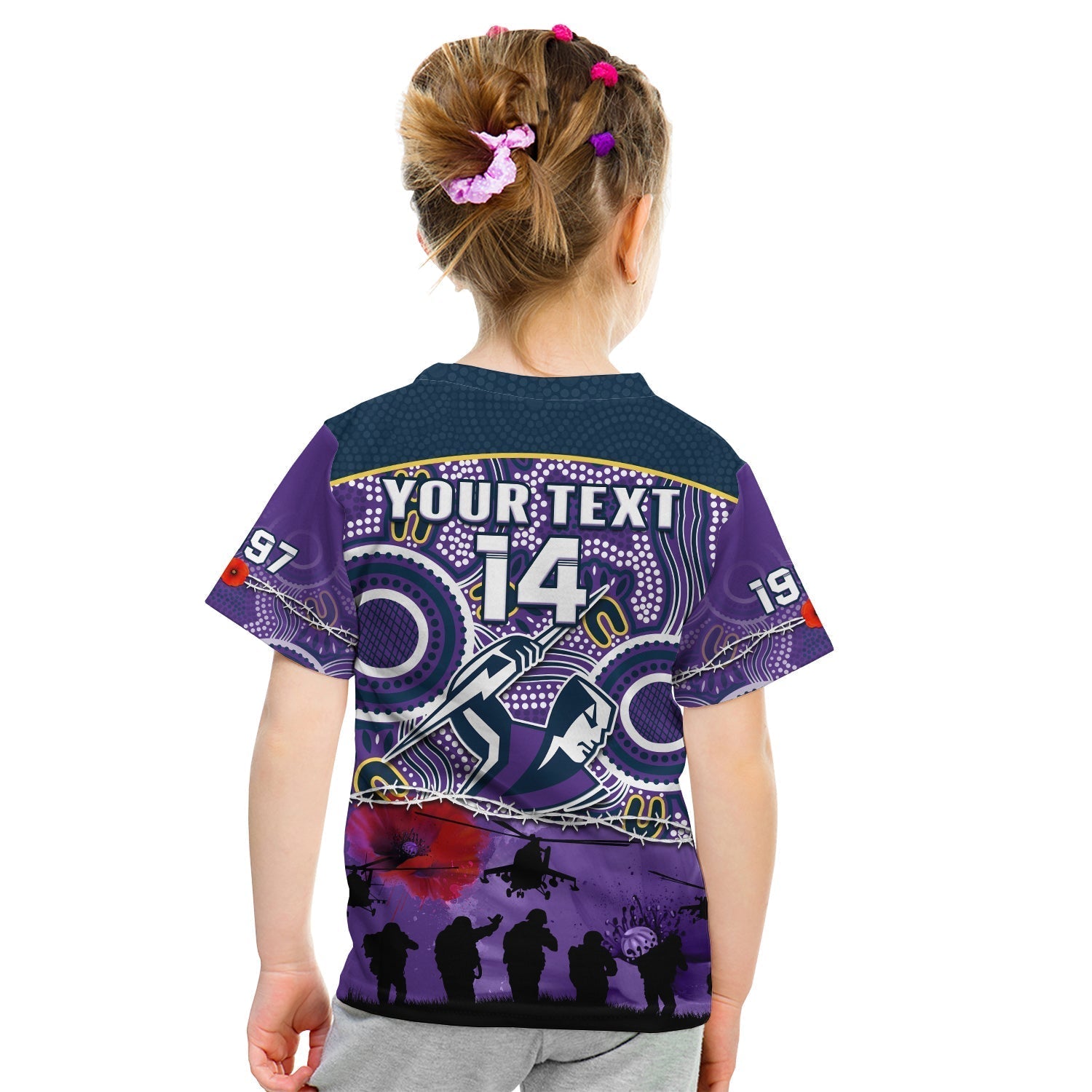 custom-text-and-number-melbourne-storm-rugby-anzac-t-shirt-kid-indigenous-poppy-australian-army