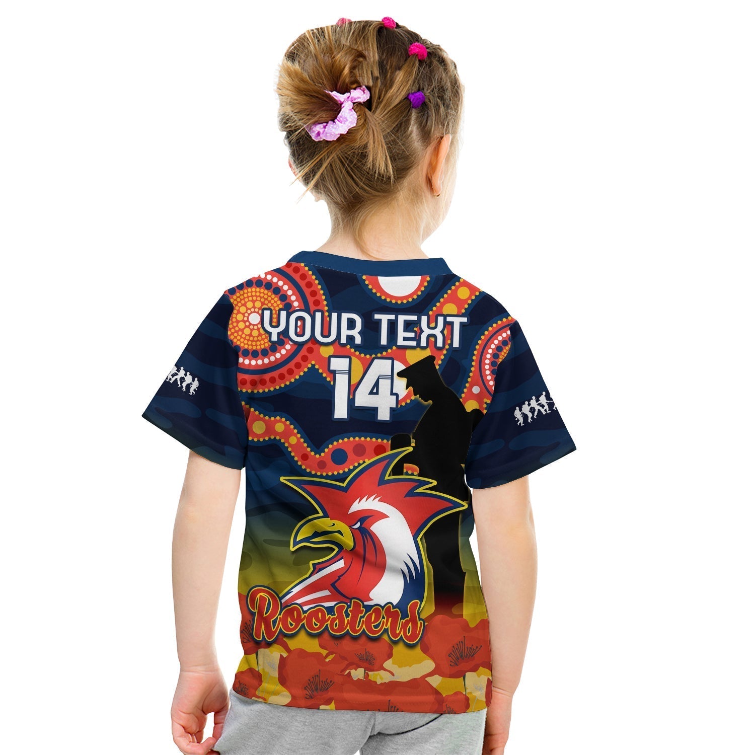 custom-text-and-number-roosters-rugby-anzac-2023-t-shirt-kid-dots-poppy-mix-camouflage-lest-we-forget