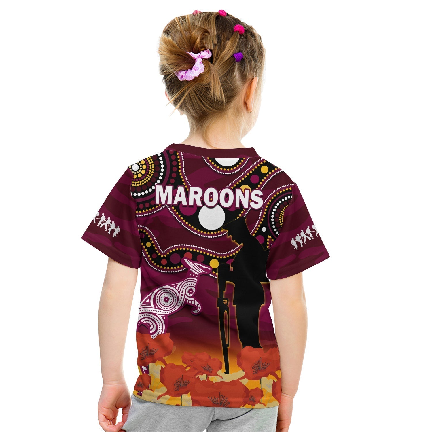 Maroons Rugby ANZAC 2023 T Shirt KID QLD Aboriginal Mix Poppy Camouflage - Vibe Hoodie Shop