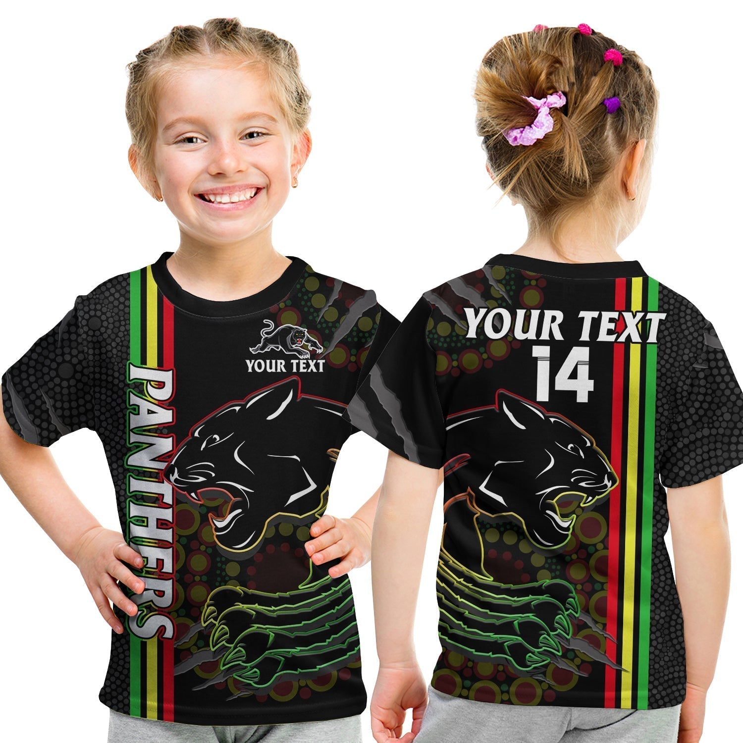 (Custom Text And Number) Panthers Rugby T Shirt KID The Mountain Men Aboriginal Art Dynamic - Vibe Hoodie Shop