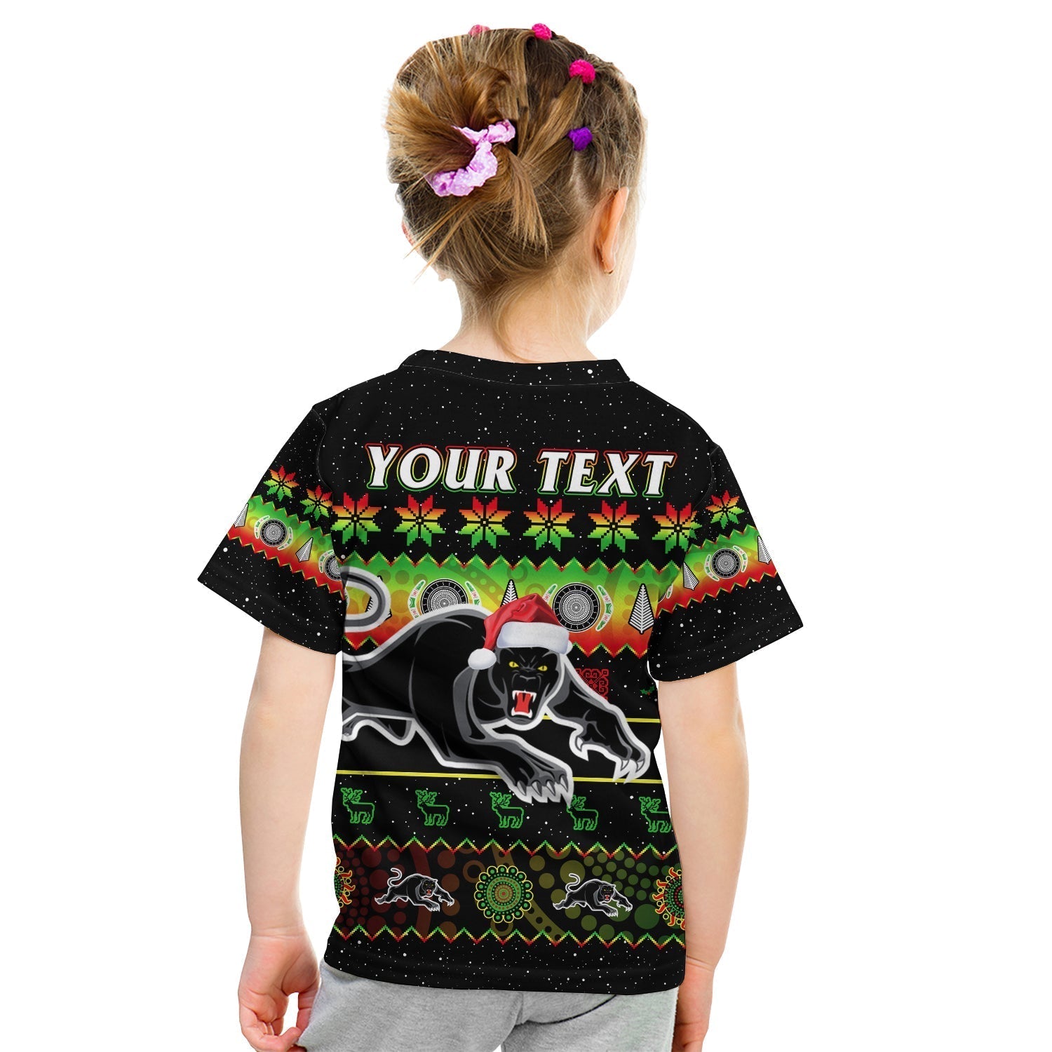 (Custom Personalised) Penrith Panthers Christmas T Shirt KID The Riff Aboriginal Art Merry Xmas - Vibe Hoodie Shop